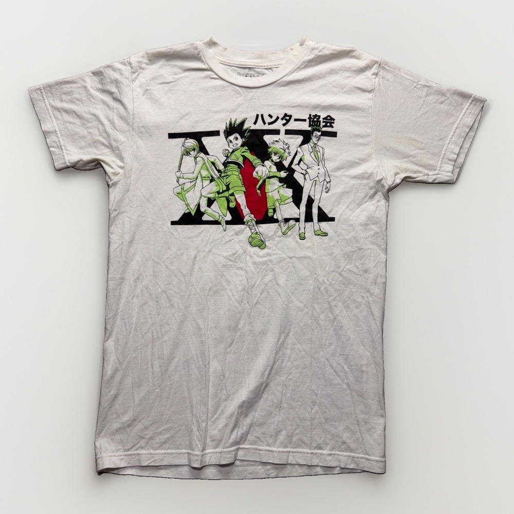 Hunter x Hunter Anime Shirt Mens M White Graphic Tee Japanese Manga Kanji Y2K